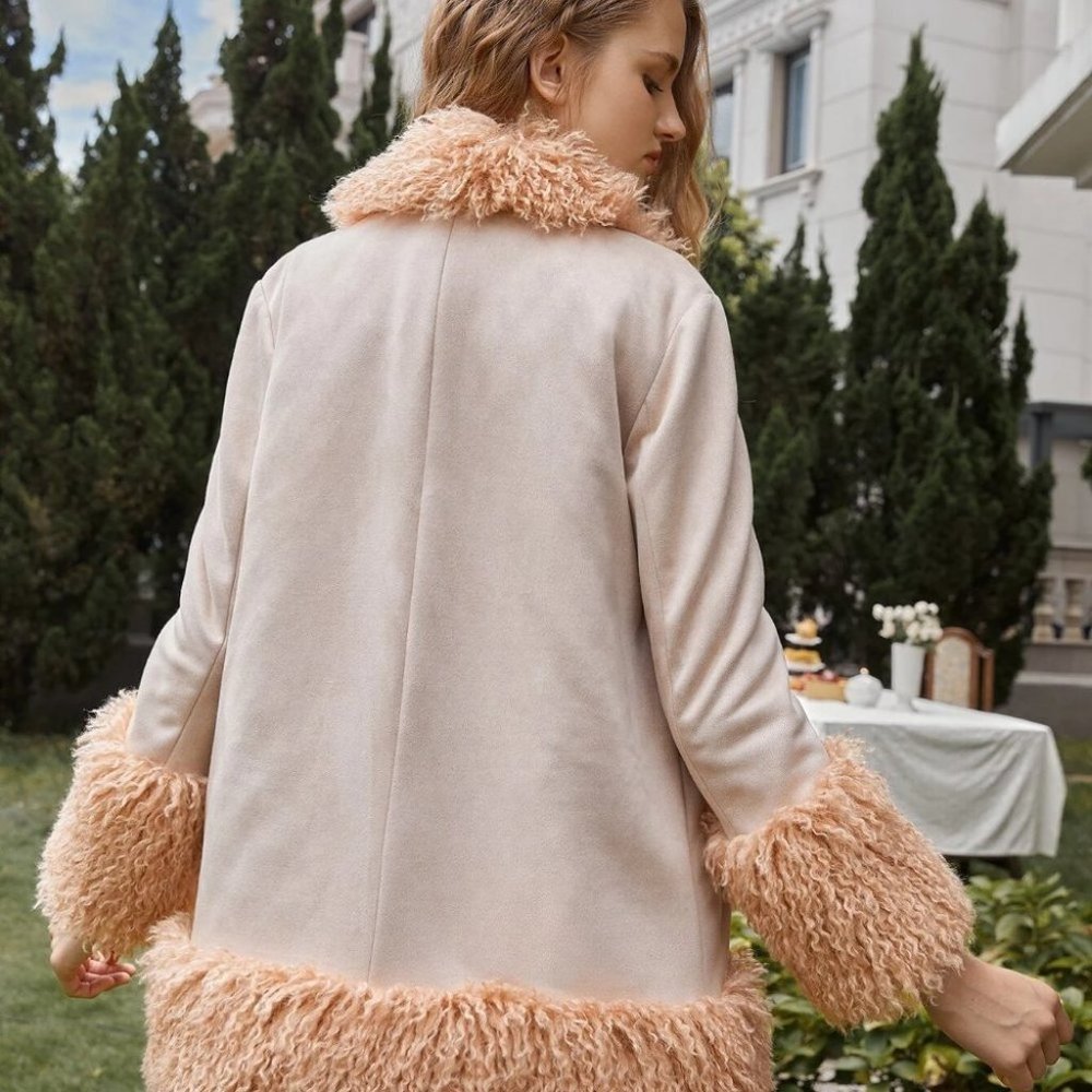 boho faux fur faux leather edge detailing coat jacket - Picture 4 of 12